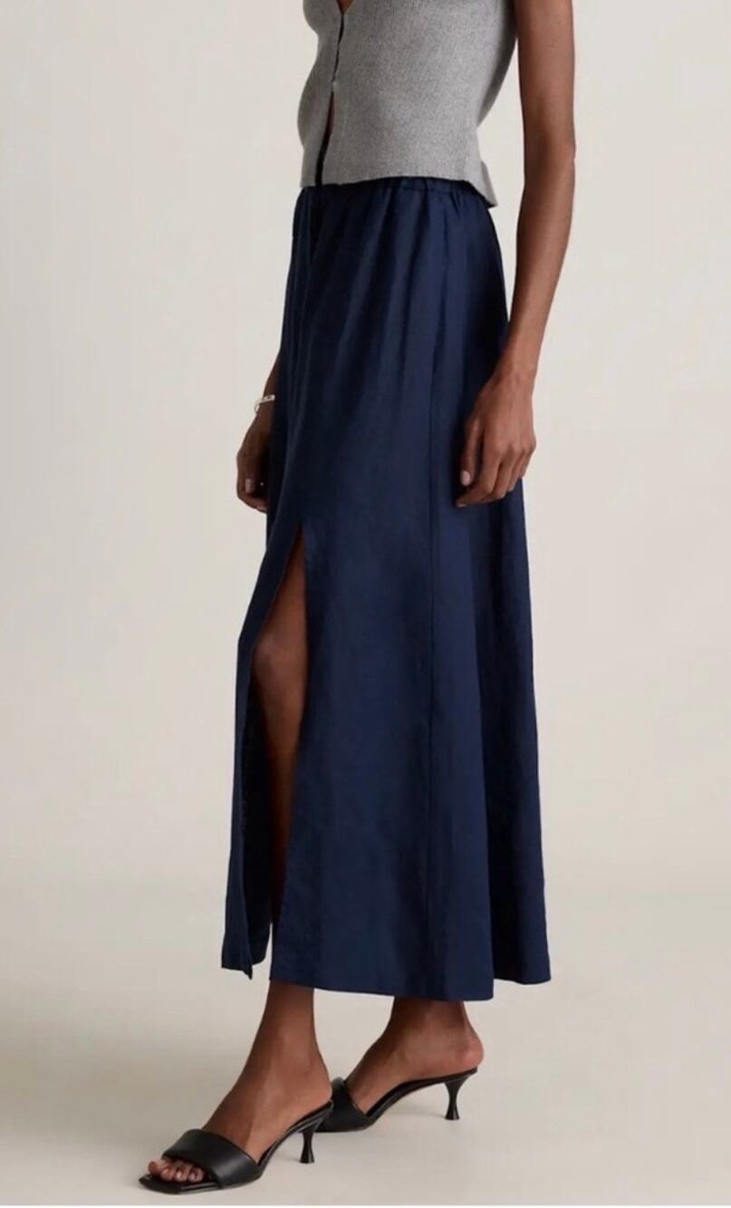 Quince 100% European Linen Maxi Skirt Deep Navy Size L NWT Quiet Luxury Minimal
